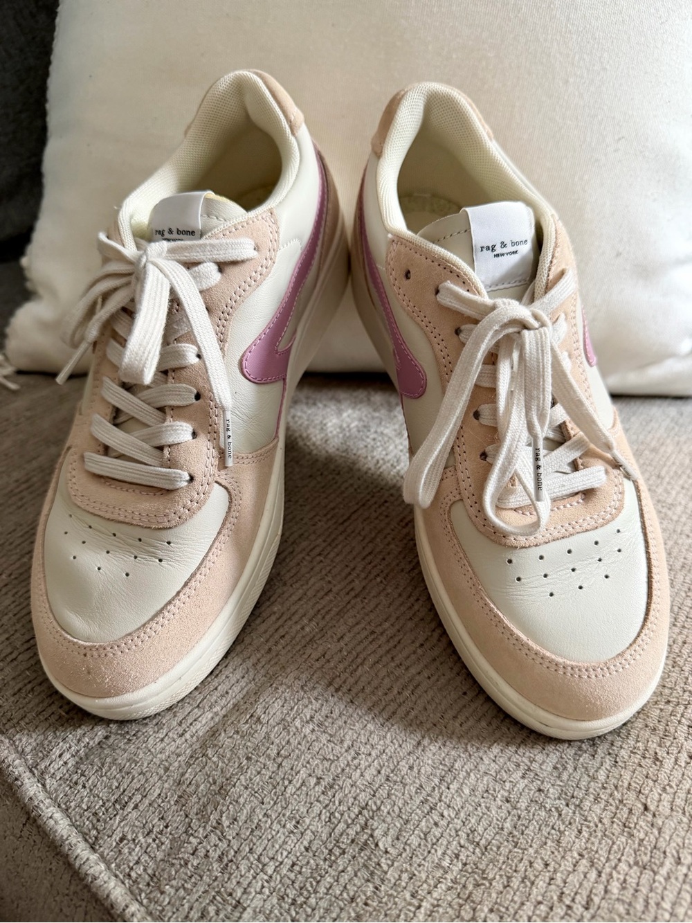 Rag & Bone Retro Court Low-Top Sneakers in Turtle Dove & Sakura Pink